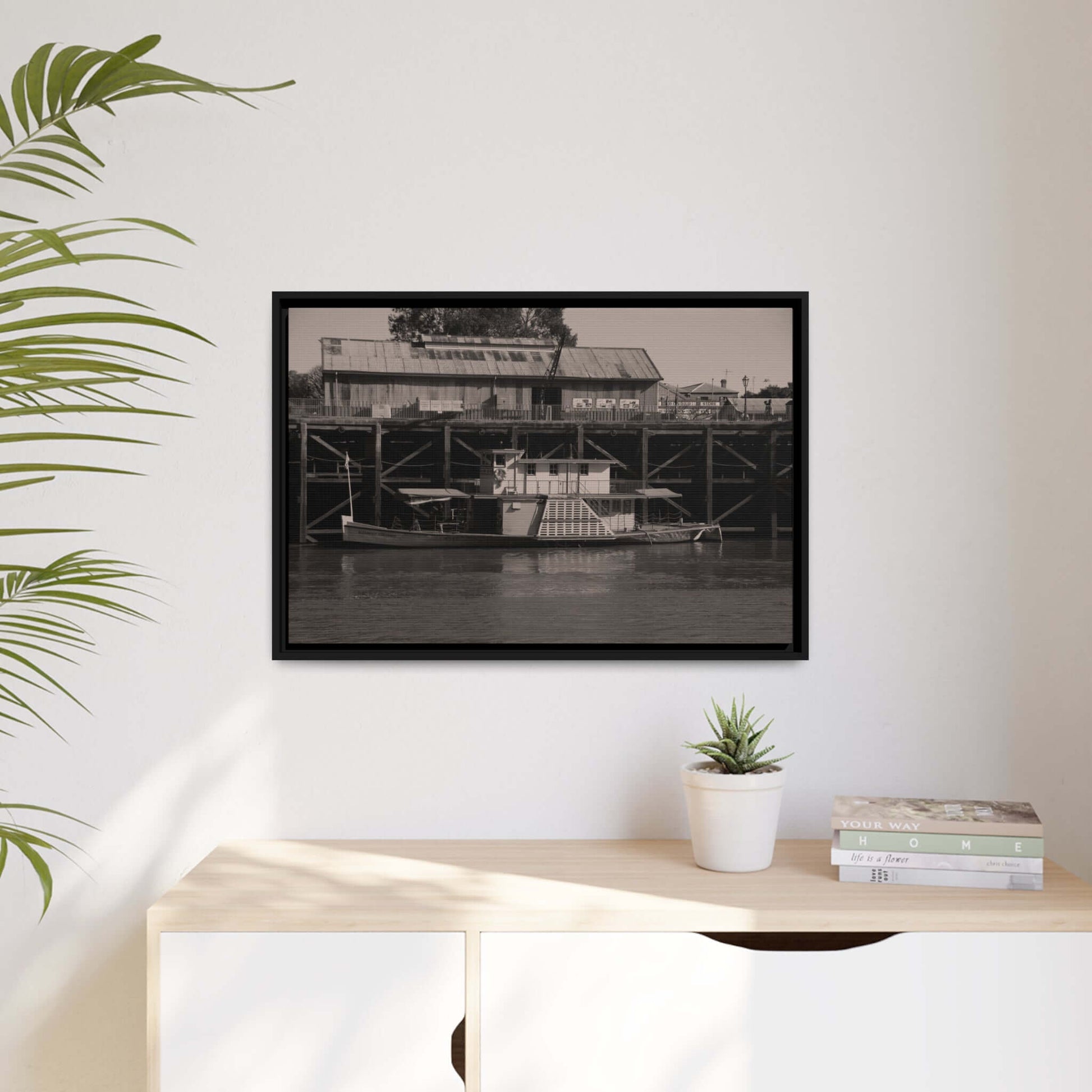 Paddle Steamer Boat Matte Canvas, Black Frame Australian Wall Art Framed Canvas Wall Art JSCHAFFA.com