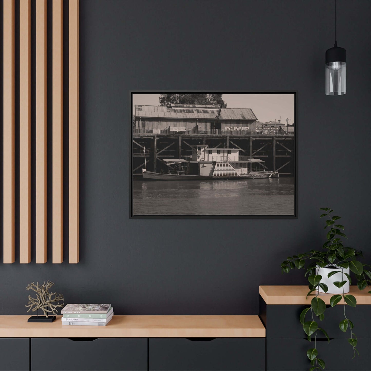 Paddle Steamer Boat Matte Canvas, Black Frame Australian Wall Art Framed Canvas Wall Art JSCHAFFA.com