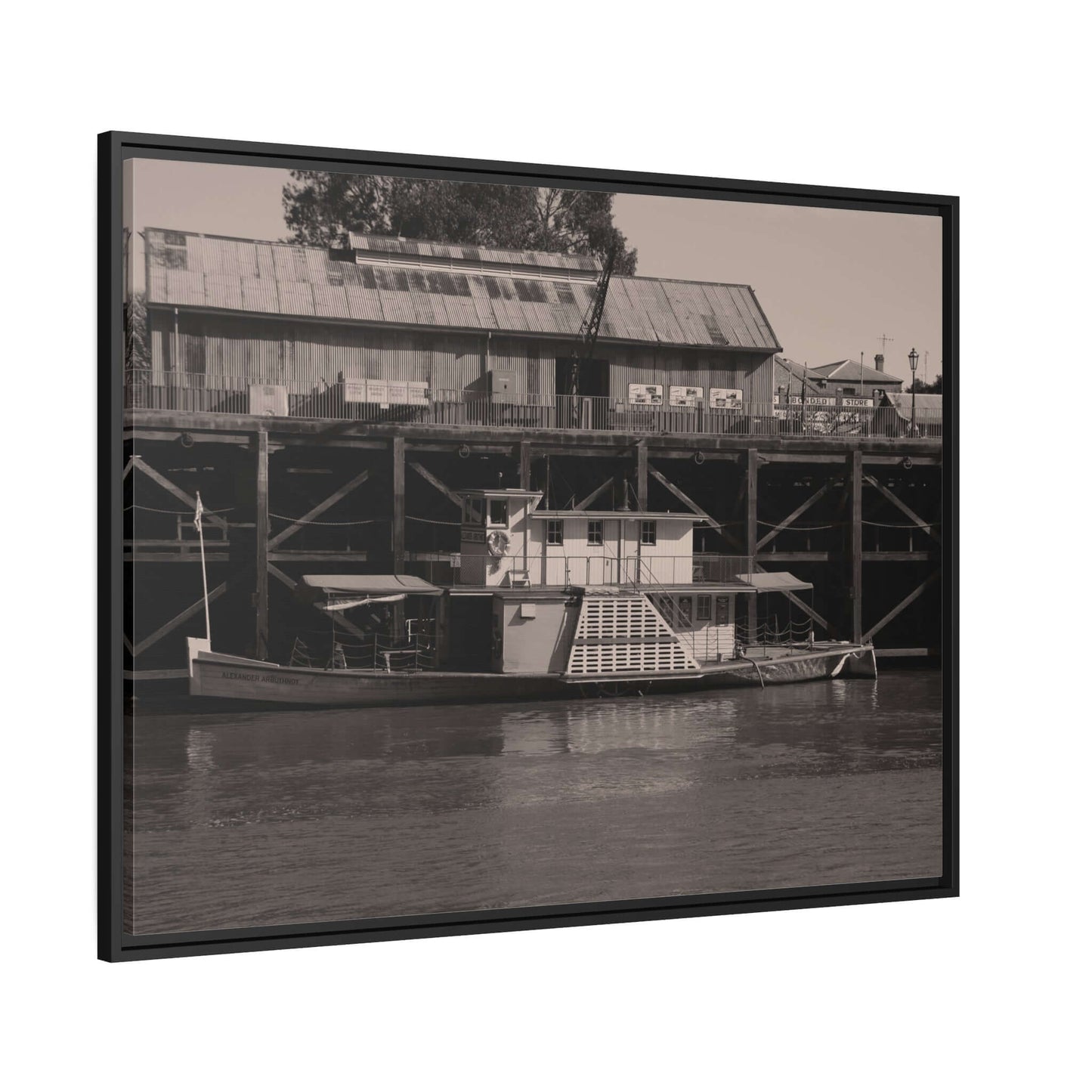 Paddle Steamer Boat Matte Canvas, Black Frame Australian Wall Art Framed Canvas Wall Art JSCHAFFA.com