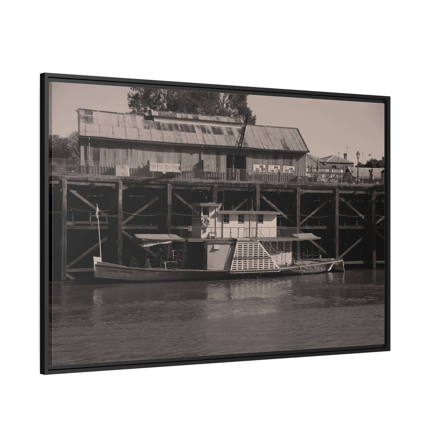 Paddle Steamer Boat Matte Canvas, Black Frame Australian Wall Art Framed Canvas Wall Art JSCHAFFA.com