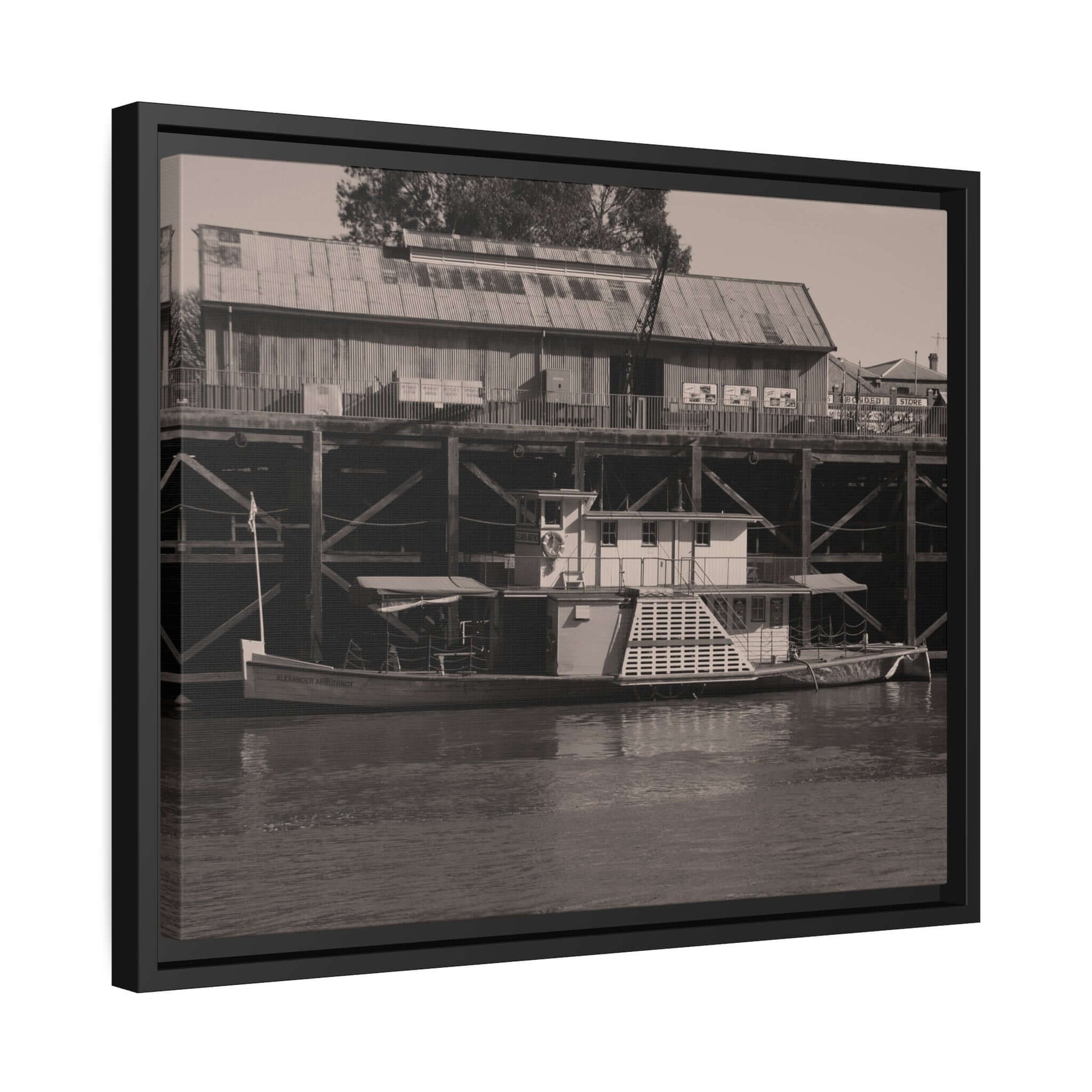 Paddle Steamer Boat Matte Canvas, Black Frame Australian Wall Art Framed Canvas Wall Art JSCHAFFA.com