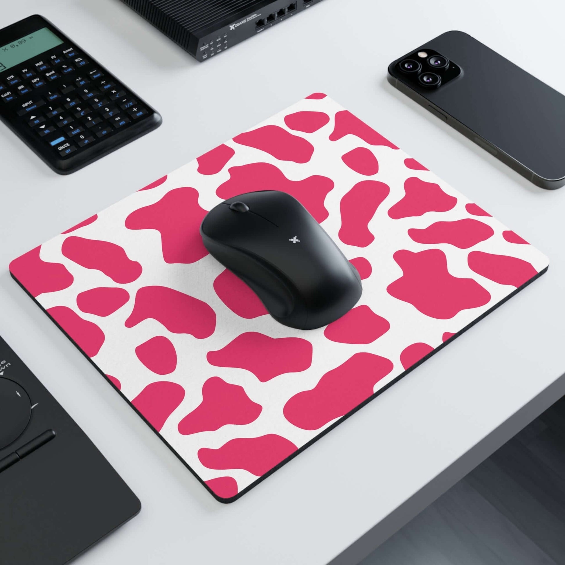 Pink Cow print pattern Rectangular Mouse Pad Home Decor JSCHAFFA.com