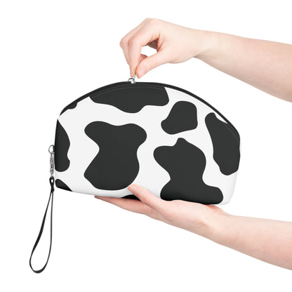 Round Black cow print Makeup Bag Bags JSCHAFFA.com