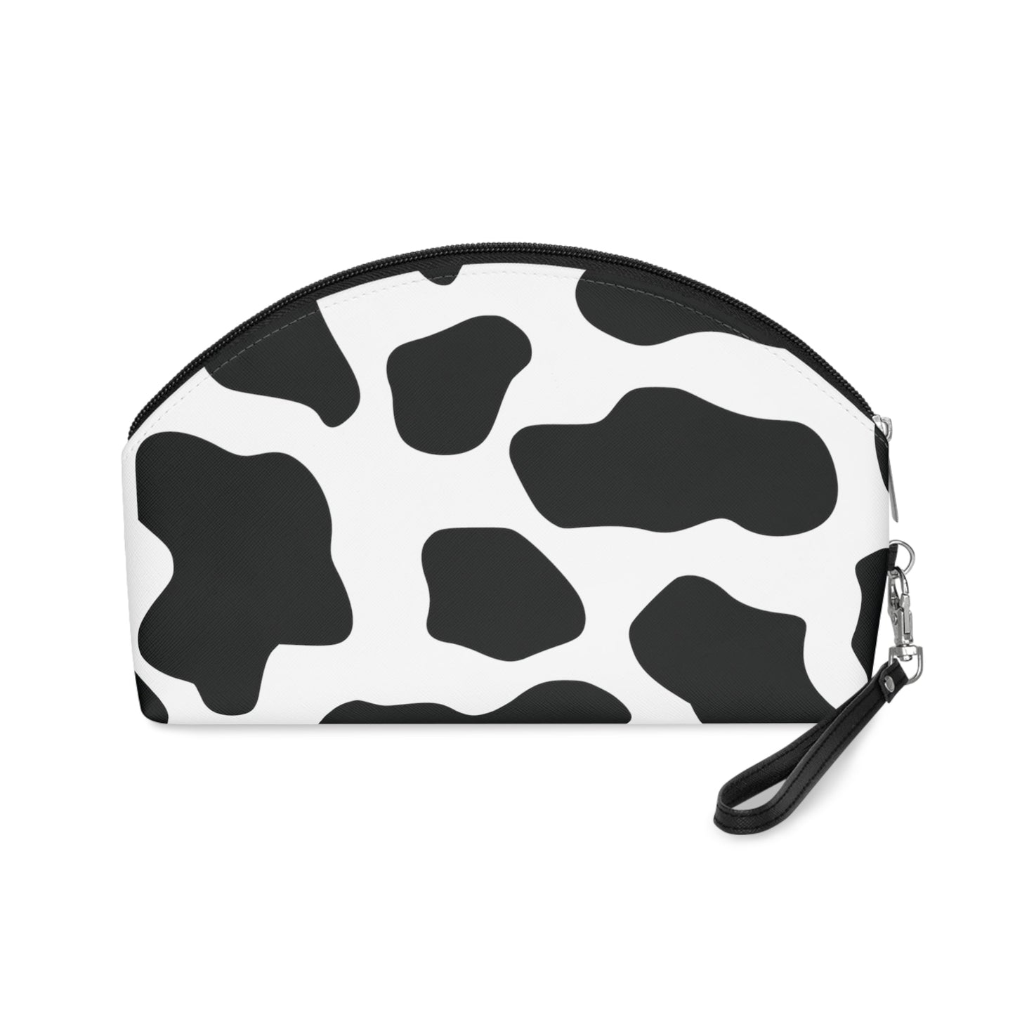 Round Black cow print Makeup Bag Bags JSCHAFFA.com