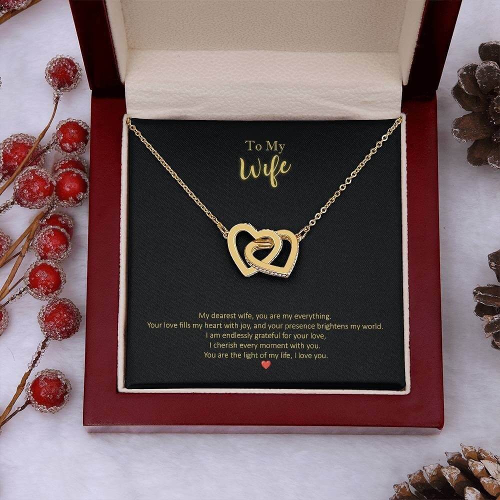 To My Wife Interlocking Hearts Necklace Dearest Wife Message Jewelry JSCHAFFA.com