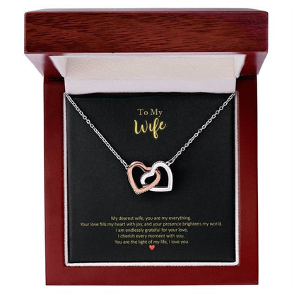 To My Wife Interlocking Hearts Necklace Dearest Wife Message Jewelry JSCHAFFA.com