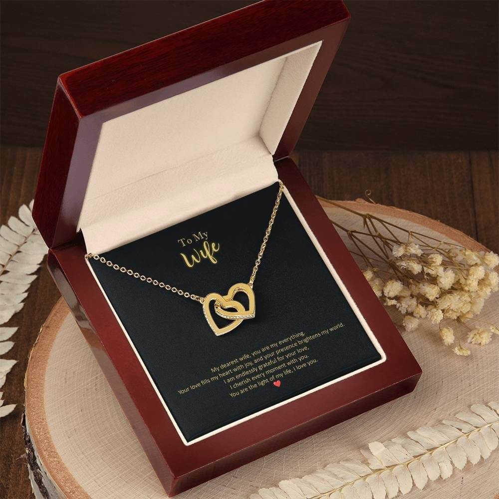 To My Wife Interlocking Hearts Necklace Dearest Wife Message Jewelry JSCHAFFA.com