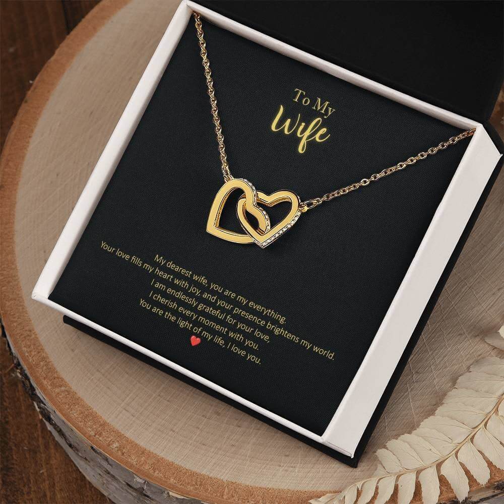 To My Wife Interlocking Hearts Necklace Dearest Wife Message Jewelry JSCHAFFA.com