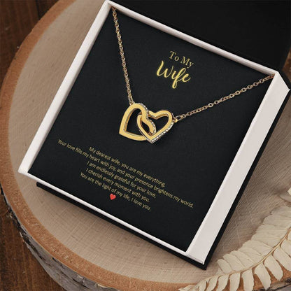 To My Wife Interlocking Hearts Necklace Dearest Wife Message Jewelry JSCHAFFA.com