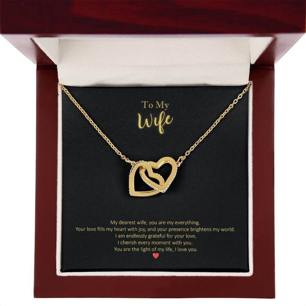 To My Wife Interlocking Hearts Necklace Dearest Wife Message Jewelry JSCHAFFA.com