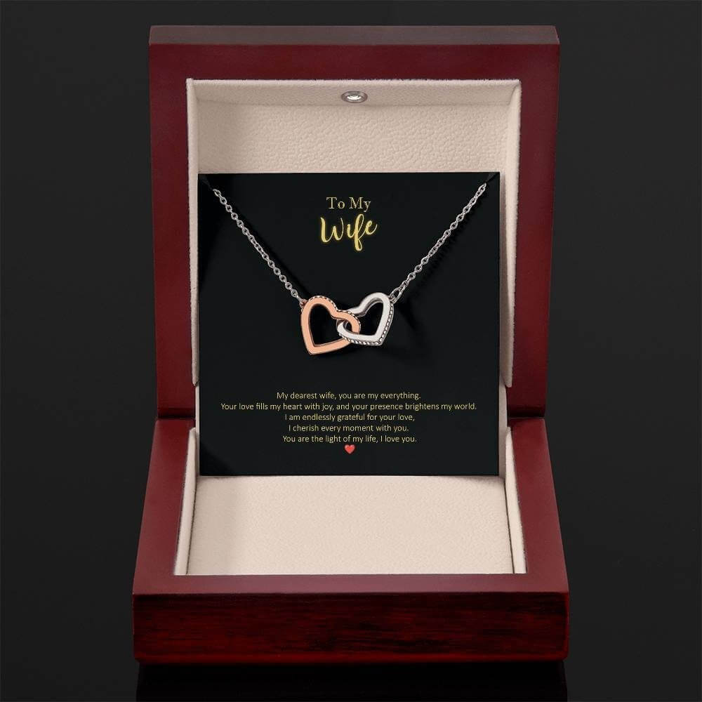 To My Wife Interlocking Hearts Necklace Dearest Wife Message Jewelry JSCHAFFA.com