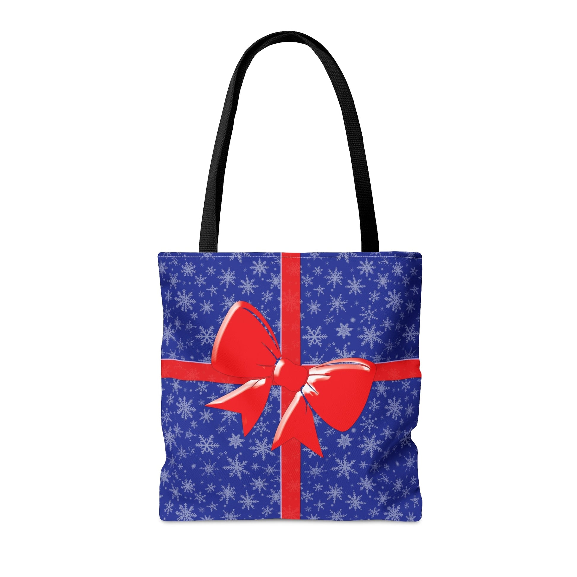 Tote Bag Blue with Red Bow Christmas Present Bags JSCHAFFA.com