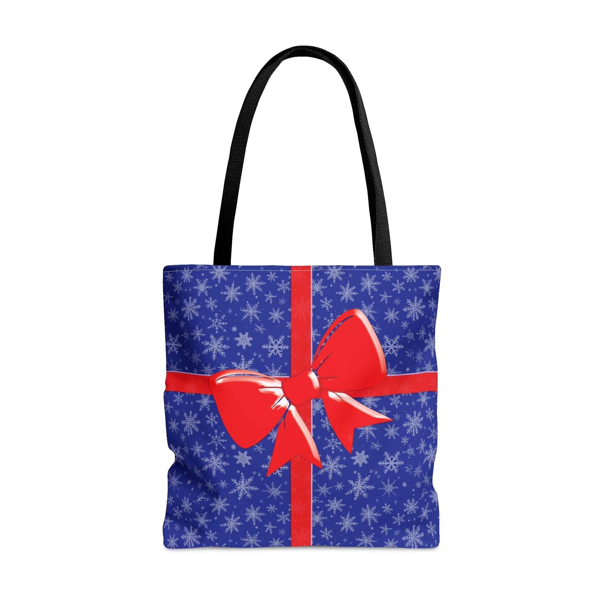 Tote Bag Blue with Red Bow Christmas Present Bags JSCHAFFA.com