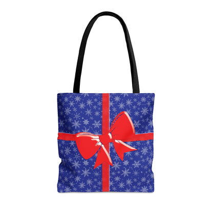 Tote Bag Blue with Red Bow Christmas Present Bags JSCHAFFA.com