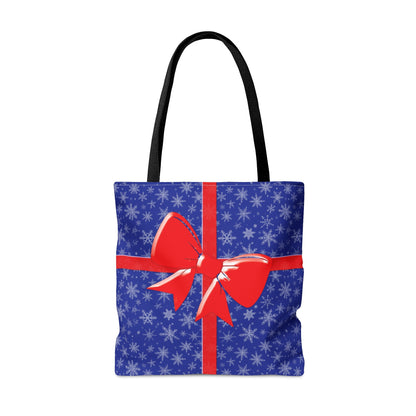 Tote Bag Blue with Red Bow Christmas Present Bags JSCHAFFA.com