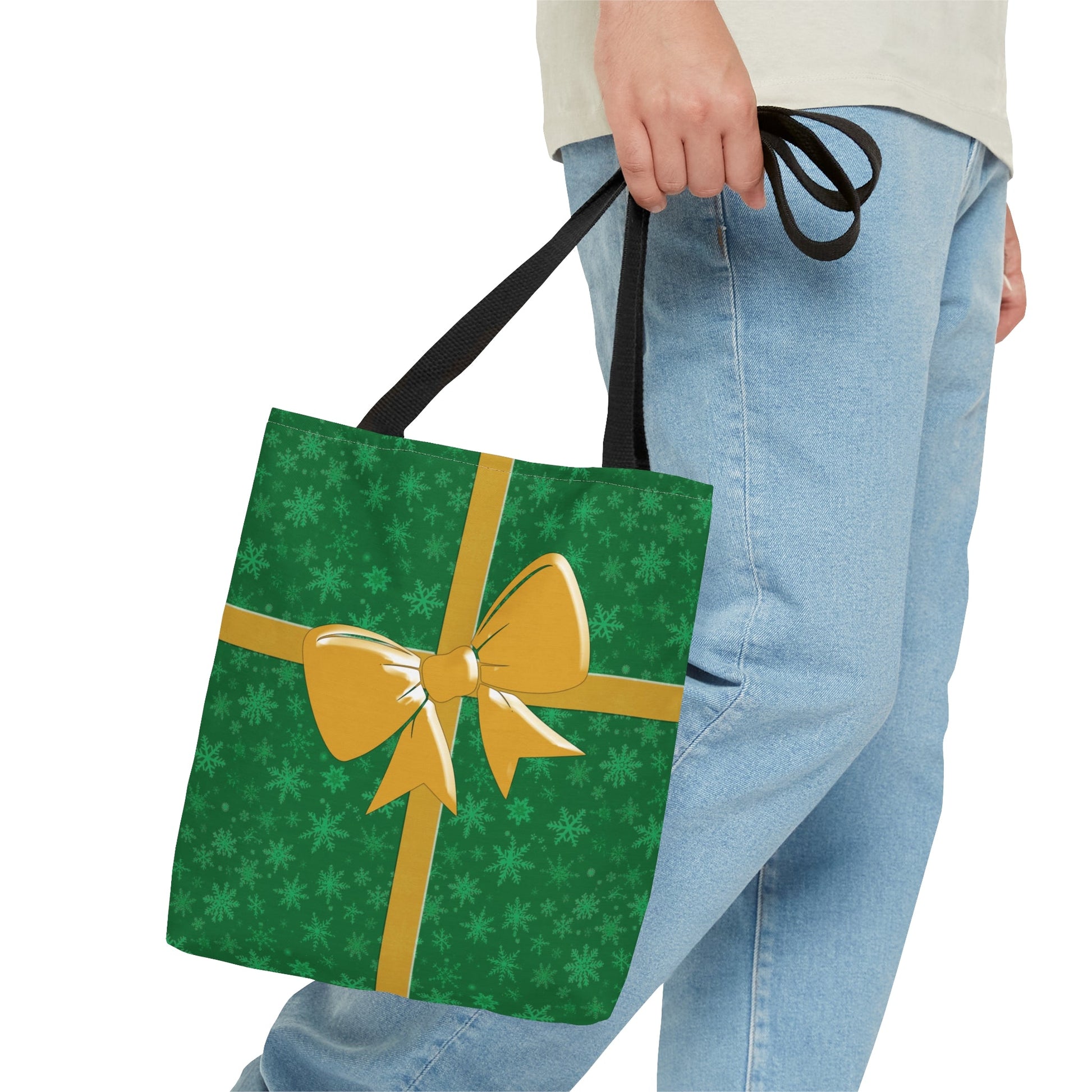 Tote Bag Green with Gold Bow Christmas Present Bags JSCHAFFA.com