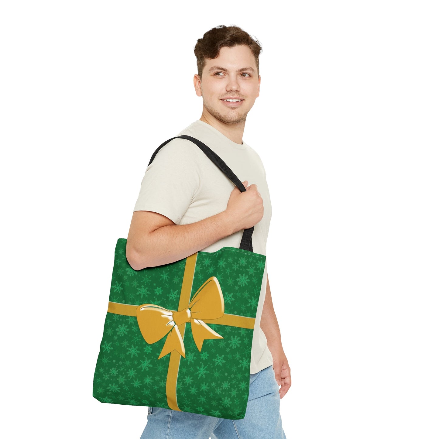 Tote Bag Green with Gold Bow Christmas Present Bags JSCHAFFA.com