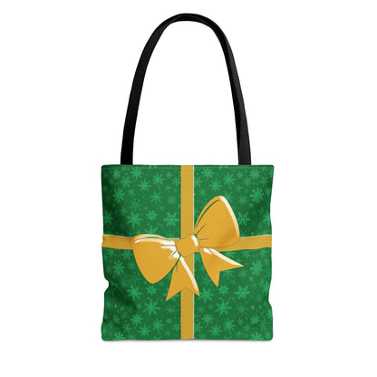 Tote Bag Green with Gold Bow Christmas Present Bags JSCHAFFA.com