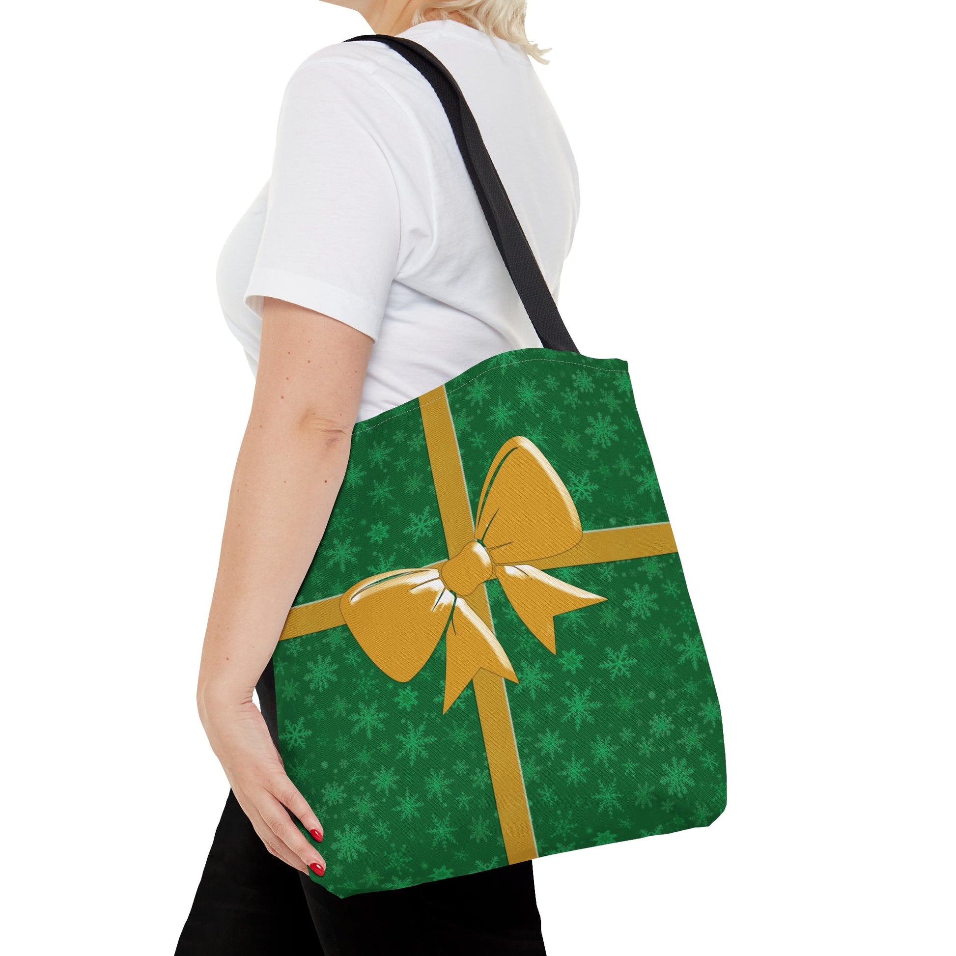 Tote Bag Green with Gold Bow Christmas Present Bags JSCHAFFA.com